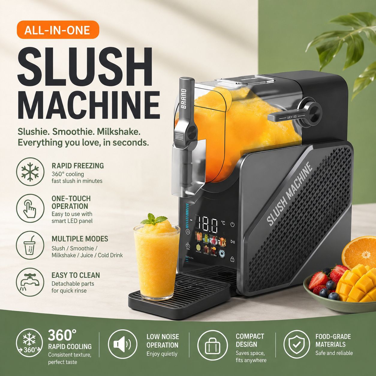 Household 2L ice cream machine, fully automatic cleaning, cross-border export, CE certified smoothie maker