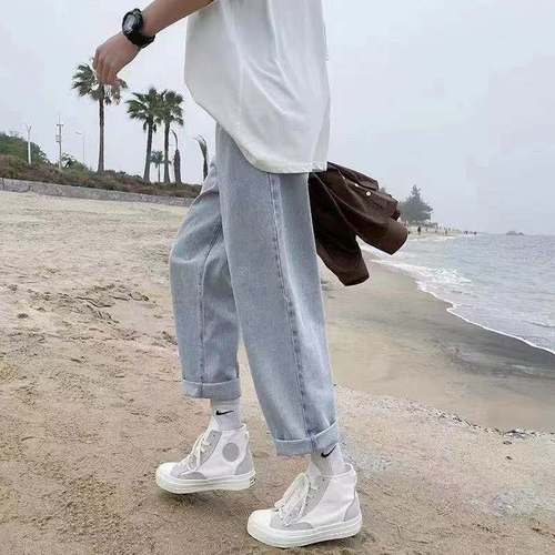 Men's Jeans Spring and Autumn Season Instagram Super Hot Trend Straight Leg Loose Plus Size Droopy Wide Leg Korean Style Father's Pants