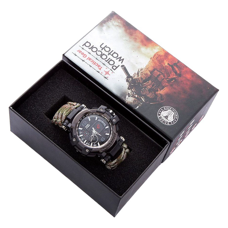 Полевое Выживание Многофункциональные глубинные водонепроницаемые часы с большим циферблатом Зонт для скалолазания Веревочные часы Ручные спасательные часы