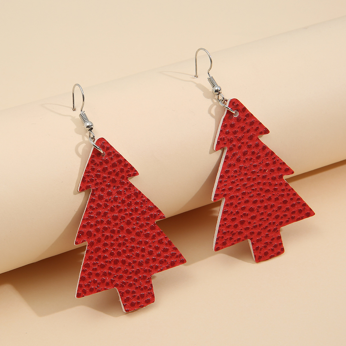 New Christmas Lychee Pattern Double-sided Printing Pu Earrings Wholesale Nihaojewelry display picture 2