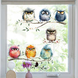 卡通小鸟卧室门装饰贴画浴室橱柜镜子美化卡通贴纸跨境热销壁画贴