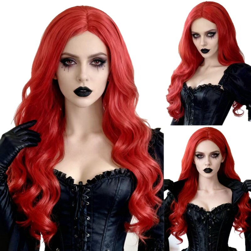 New Wig for Women, Halloween Witch Red Long Curly Hair Set, Big Wavy Red Long Curly Hair Cos Wig New Wig for Women, Halloween Witch Red Long Curly Hair Set, Big Wavy Red Long Curly Hair Cos Wig