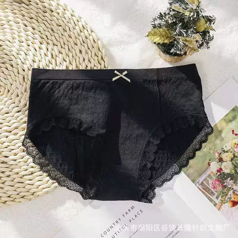 Японские брюки, кружевные трусы с бантиком, антибактериальные дышащие трусы, средняя посадка