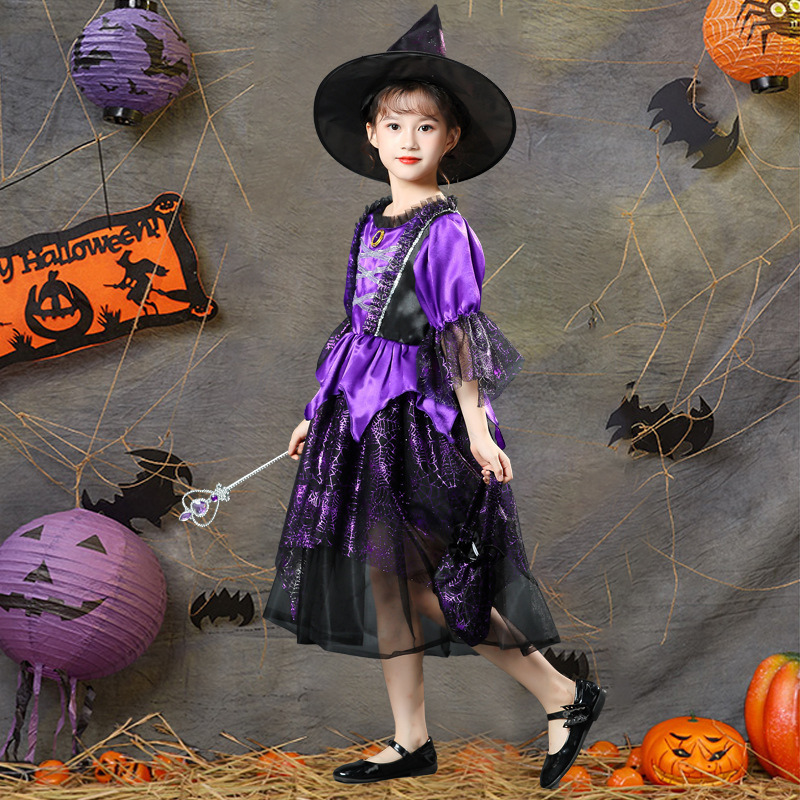 ハロウィン子供コスチューム 女の子用パフォーマンス衣装 紫の魔女服 魔女コスチューム ゴーストフェスティバル プリンセスドレス 魔女衣装|undefined