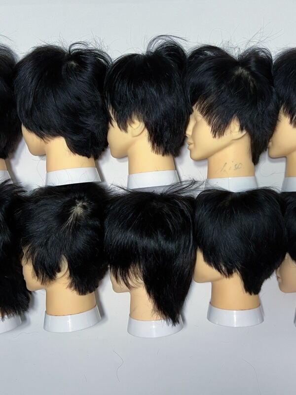 Real Human Hair Second-Hand Mannequin Head for Practicing Men's Haircuts, Side Parting, Oil Head Gradient, Real Human Hair with Thick Volume