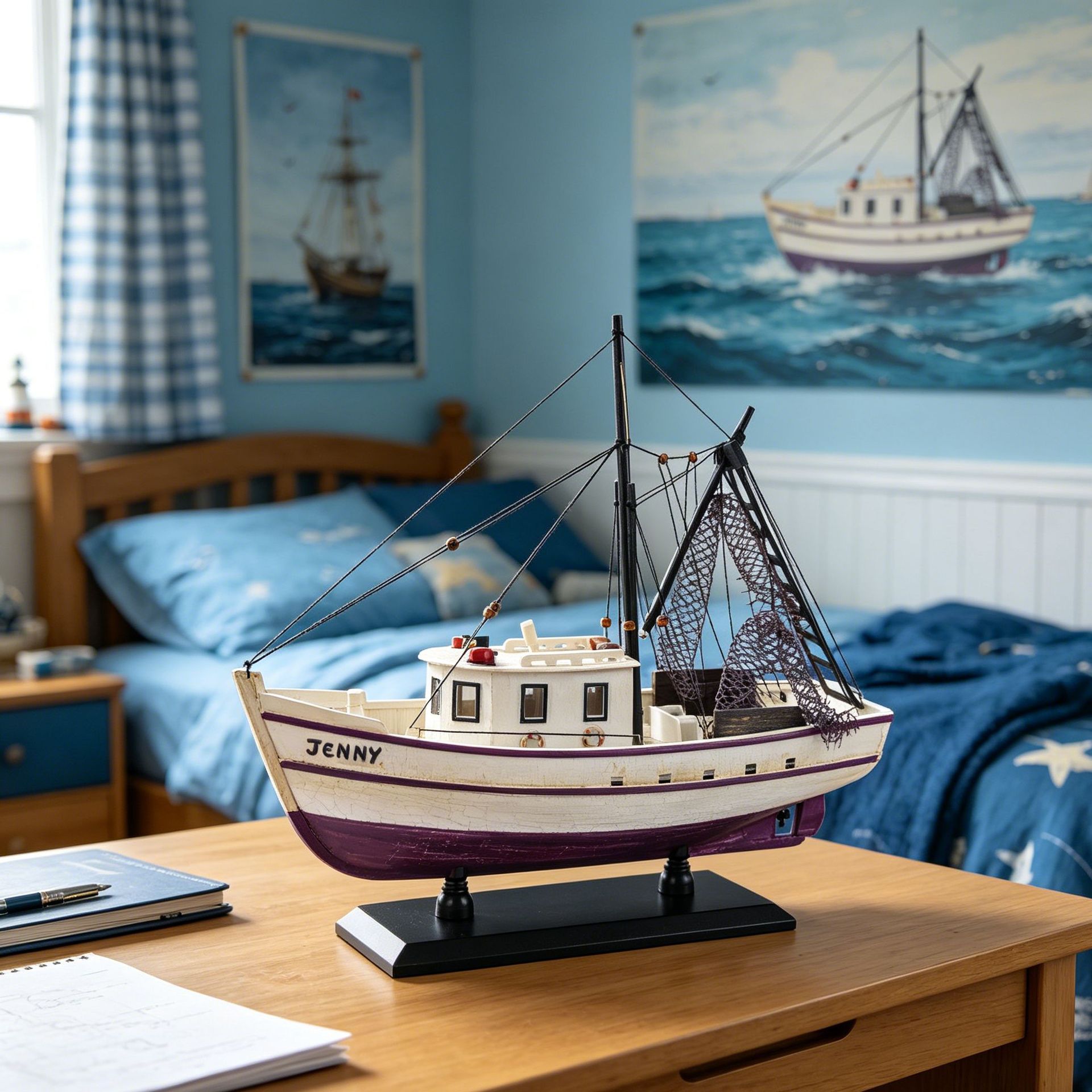 Jenny modelo de barco de pesca nostálgico hecho a mano de madera sólida hace viejos decorados de escritorio creativos para el hogar regalo barco artesanal