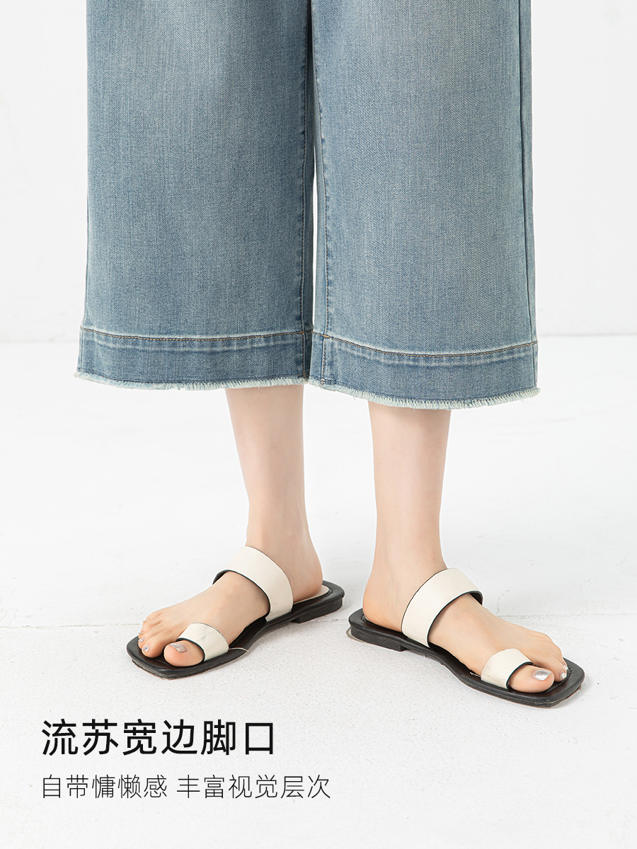 Quần ống rộng nữ cạp cao viền tua rua dáng suông mùa hè — màu xanh