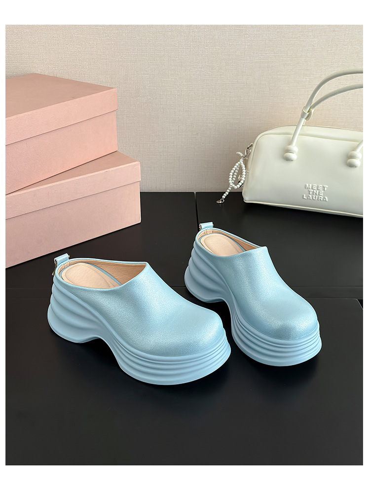 Dép lê bít mũi đế xuồng cao gót 8 cm cho nữ, tăng chiều cao, đế mềm màu bạc — Màu xanh da trời, Màu đen, Màu hồng, Màu xanh lục hồ chi tiết 28