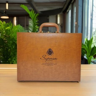 Wholesale red wine packaging gift box retro large double horizontal wine leather box with wine leather hand wine box