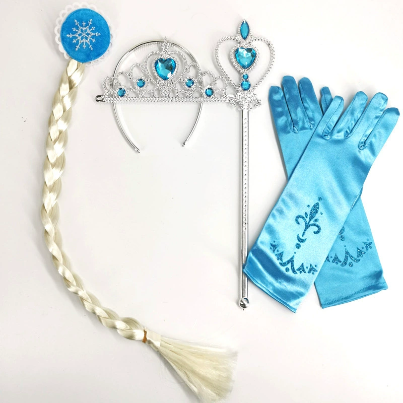Детские парики принцессы Crowne Перчатки Волшебная палочка Костюм Ледяная Корона Снежинка Палочка Набор из четырех предметов