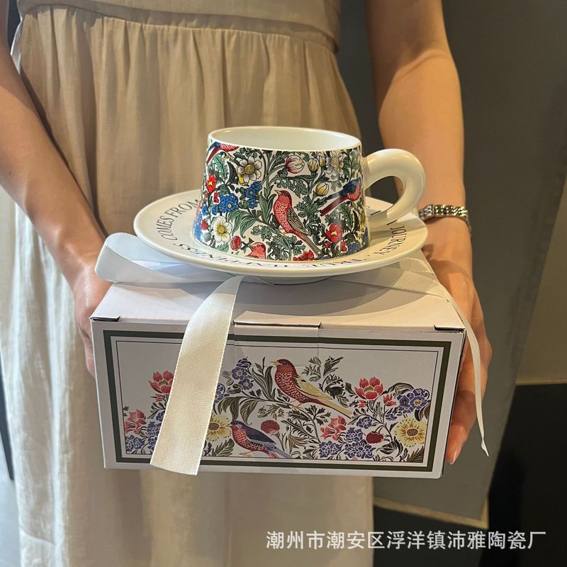 プレゼントプレゼントプレゼントモリス風デザイナー協力金オリジナルイベントプレゼント画レトロ花鳥コーヒーカップ皿|undefined
