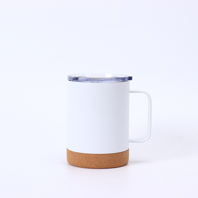 Nuevo 304 acero inoxidable doble vacío taza de aislamiento de corcho fondo taza de mango taza de agua de bambú fondo taza