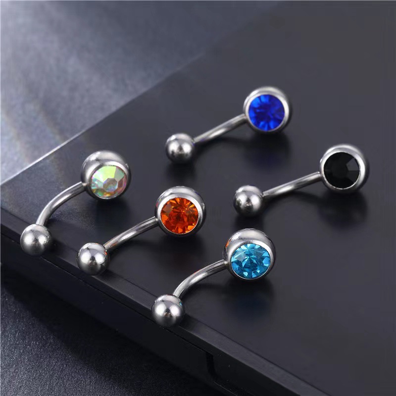 La moda europea y americana de acero inoxidable presión de diamante exquisito solo diamante ombligo anillo nacional rhinestone ombligo uñas básica diamante-incrustado ombligo ornamento