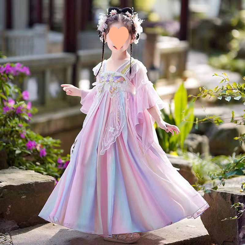 女の子の漢服夏子供の古代スタイルの薄いスカート少女妖精エレガントなドレスベビーサマースカート|undefined
