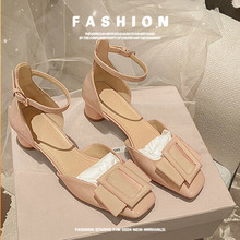 真皮真羊皮大叔家包头单鞋女年春夏新款女鞋名媛气质方头法式凉鞋