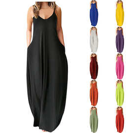 2021夏季新款大码女装打底裙 修身显瘦廊型纯色吊带连衣裙