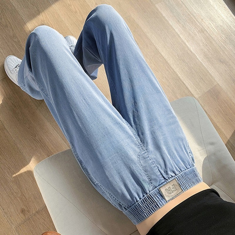 Tencel Jeans Women's Summer Thin Korean Style New High Waist Slimming Straight Ice Silk Women's Pants High Elastic Casual Pants Tencel Jeans Women's Summer Thin Korean Style New High Waist Slimming Straight Ice Silk Women's Pants High Elastic Casual Pants