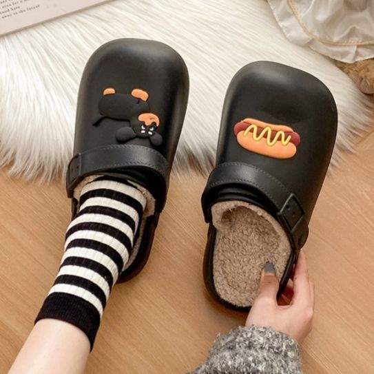 Cartoon Style Removable Inner Lining Trendy Cotton Slippers for Women, New Model for Home and Outdoor Use, Warm and Non-Slip Couple Slippers