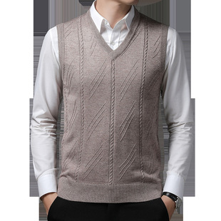 Men's Youth Knitted Vest Waistcoat 2024 Autumn and Winter V-neck Chicken Heart Collar Pullover Business Vest Sweater