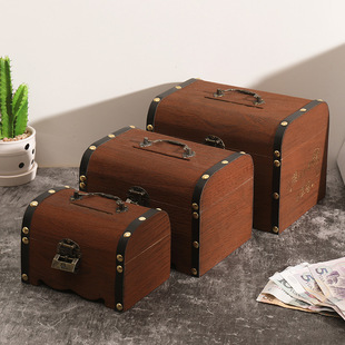 Children's Gift Wooden Piggy Bank Can Enter and Out the Piggy Bank Large Capacity Wooden Lockable Retro Piggy Bank Wholesale