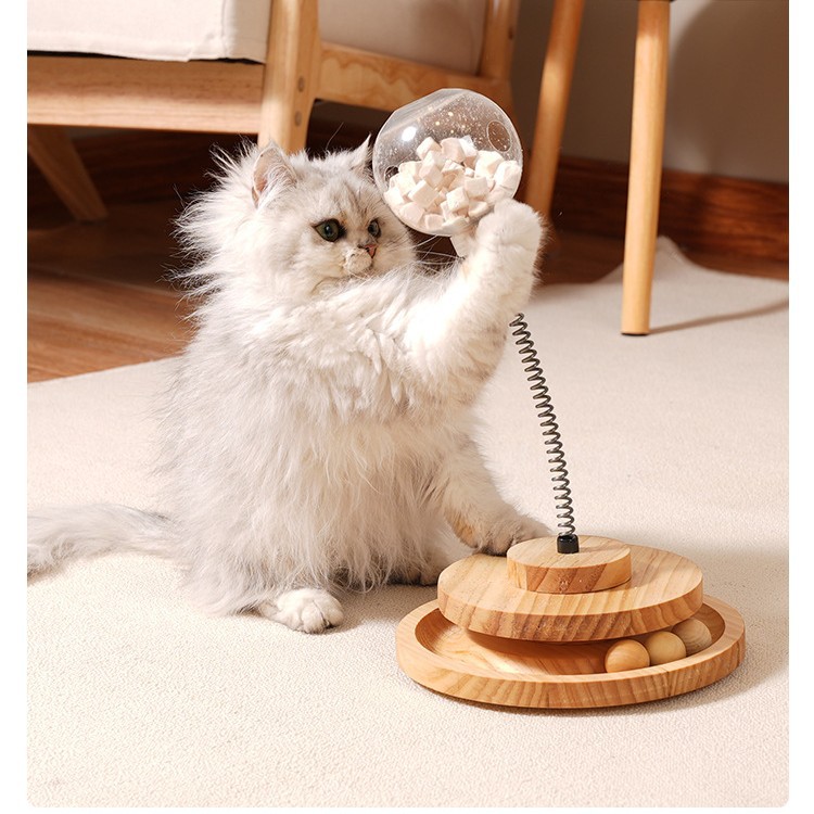 Solid Wood Spring Rotating Catnip Ball Set Cat Leakage Ball Pet Toy Cat Stick Cat Supplies for Hair