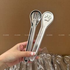 ミノ家316ステンレス箸スプーンセットポータブル食器入れ一人用小学生子供用テイクアウト
