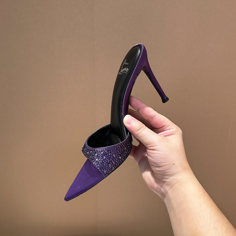 Pointed Toe Open-Toe High-Heeled Slippers for Women 2026 Summer New Style Outdoor Wear Thin Heel Sexy Fashion Versatile Rhinestone Slip-On Sandals