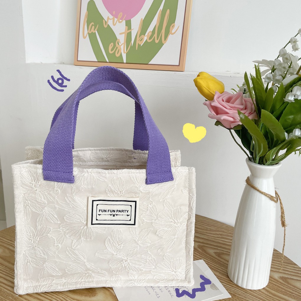 Amazon transfronteriza de suministro/picnic floral caja de almuerzo bolsa de todo el partido de la mano que lleva pequeña bolsa cuadrada de encaje bolsa de almacenamiento bolsa de la momia