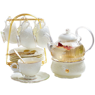 British Afternoon Tea Tea Set European Flower Tea Flower Tea Cup Set Ceramic Glass Candle Teapot