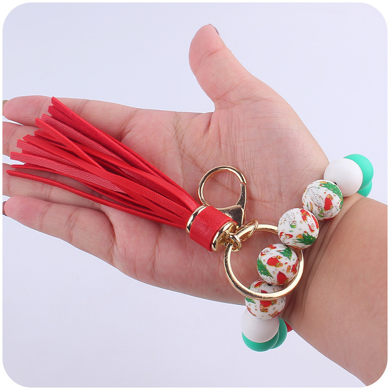 Nueva pulsera de silicona llavero creativo DIY Navidad cuentas de silicona borla colgante llavero colgante