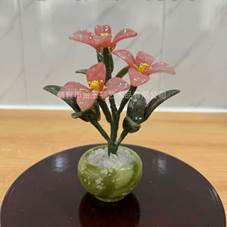 天然玉石迷你百合花盆景摆件新中式玄关酒柜家居办公装饰玉器玉雕