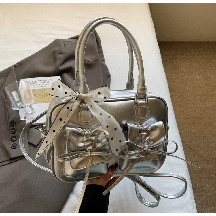Backpack shoulder bag, small yet capacious bow-accented western-style handbag, multiple colors