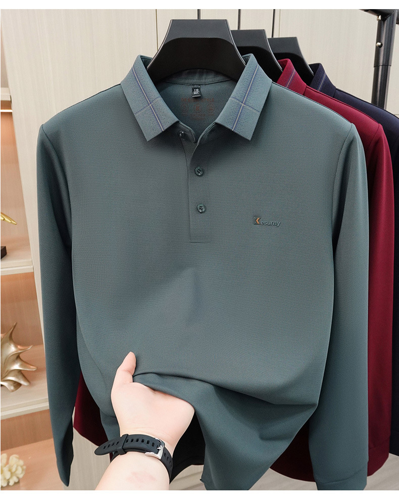 Áo polo nam dài tay cổ bẻ phong cách công sở, chất liệu co giãn không nhăn — Tây Tạng chi tiết 9