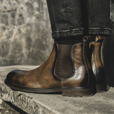 秋冬季新款切尔西靴男真皮擦色休闲短靴潮流英伦马丁靴沙漠靴|ms