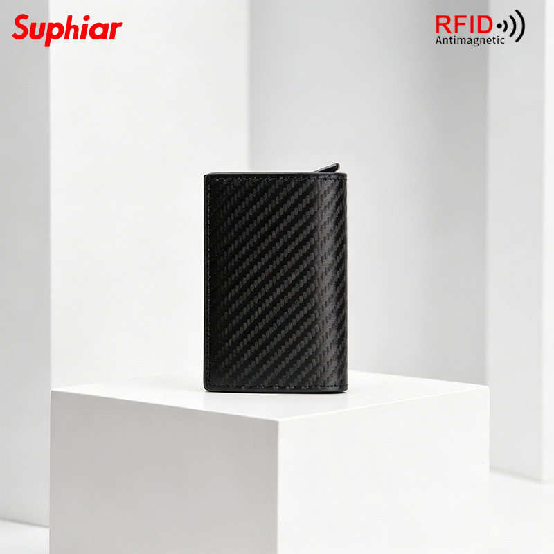 Cartera de fibra de carbono transfronteriza bolsa de tarjetas antirrobo cepillo europeo y americano cartera de hombres RFID cartera ultra delgada multi-tarjeta caja personalizada