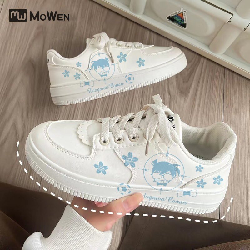 Mo Wen co-brand Conan Kidd ash original Ai animation surrounding women's shoes spring new 2022 white shoes all-match students Mo Wen co-brand Conan Kidd ash original Ai animation surrounding women's shoes spring new 2022 white shoes all-match students