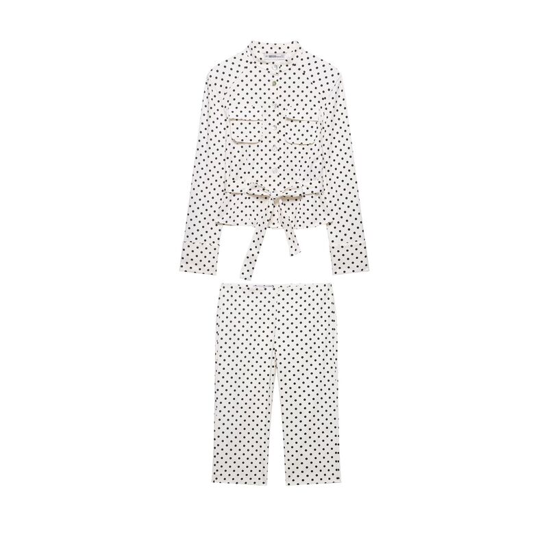 Cross-Border Wholesale European and American Style Polka Dot Tie-Up Shirt-Style Jacket 2010708 Polka Dot Capri Pants 6929406