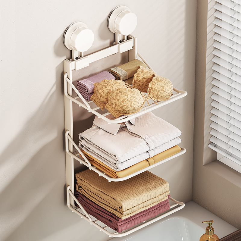 Bathroom Suction-type Punch-free Clothes Storage Rack Free-folding Non-occupying Clothes Towel Bathroom Supplies Storage