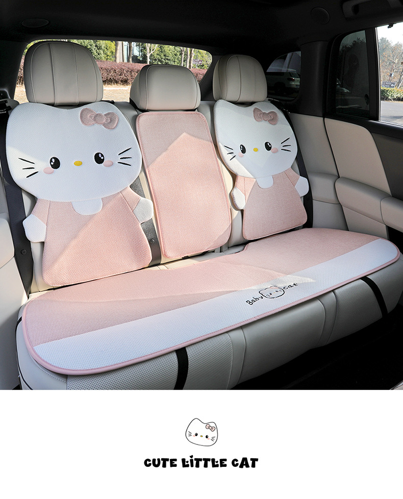 26 new linen car seat cushions, suitable for all seasons, breathable for summer, cute cartoon KT cat design for women, rear seat covers