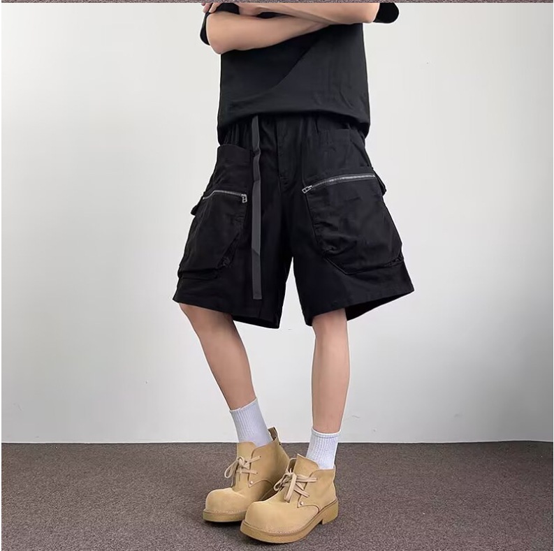 Pure Cotton Straight Cargo Shorts Men Summer New Sports Knee-Length Shorts Men Trendy Brand Multi-Pocket Loose Pants Trendy