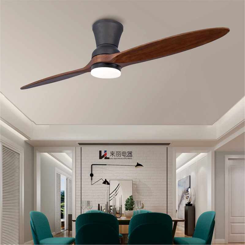 Two-leaf solid wood ceiling fan household simple dining room fan lamp integrated living room fan lamp bedroom inverter wholesale