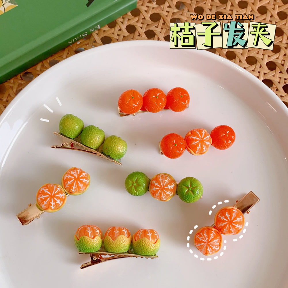創意趣味半剝網紅橘子髮夾可愛少女邊夾日系水果一字夾鴨嘴夾髮飾