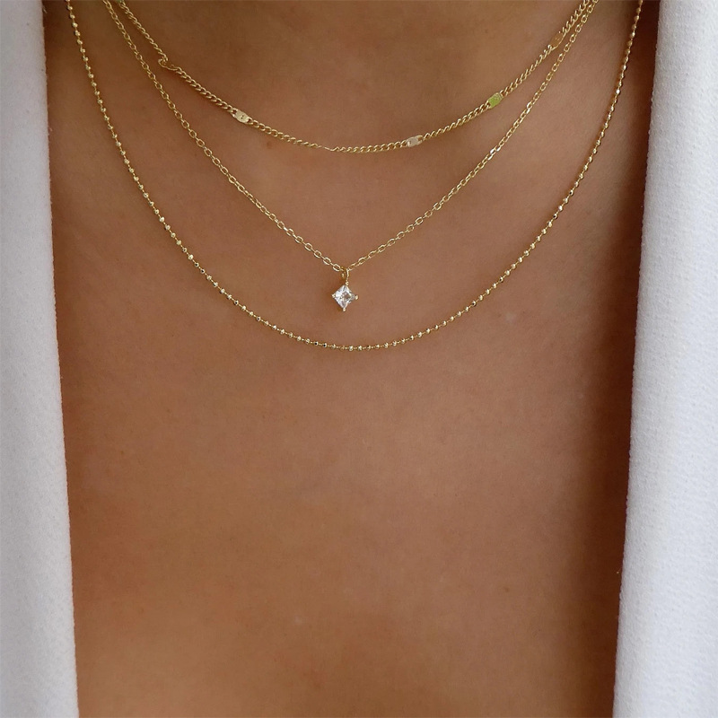 Square Diamond Necklace Wholesale European And American Cross-Border Sweater Light Luxury High-End Sense Small Niche_voghion.com