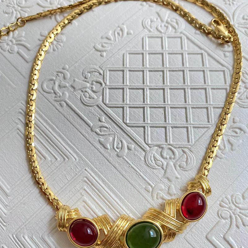 Retro Geometric Alloy Plating Artificial Gemstones Womenu0027S Necklace 1 Pair