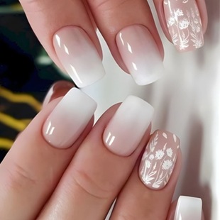 Spring and summer nail new wear nail fake nails wholesale white gradient leaves flowers small fresh nail nail stickers