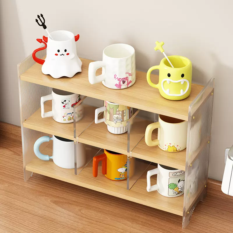 亚克力杯子收纳架桌面水杯茶杯马克杯咖啡杯九宫格杯架实木置物架