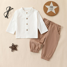 跨境婴幼童洗水皱高档休闲舒适男女中性套装#E2352