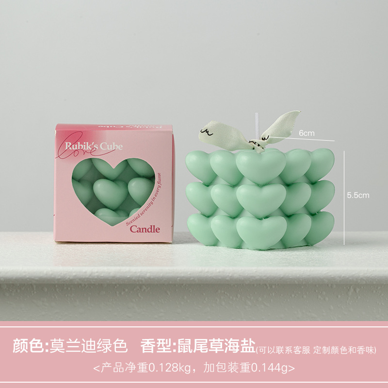 Love Cube Velas de aromaterapia Tanabata Día de San Valentín Día de San Valentín Sensación de la atmósfera hecha a mano Regalo de la fragancia geométrica Decoración interior