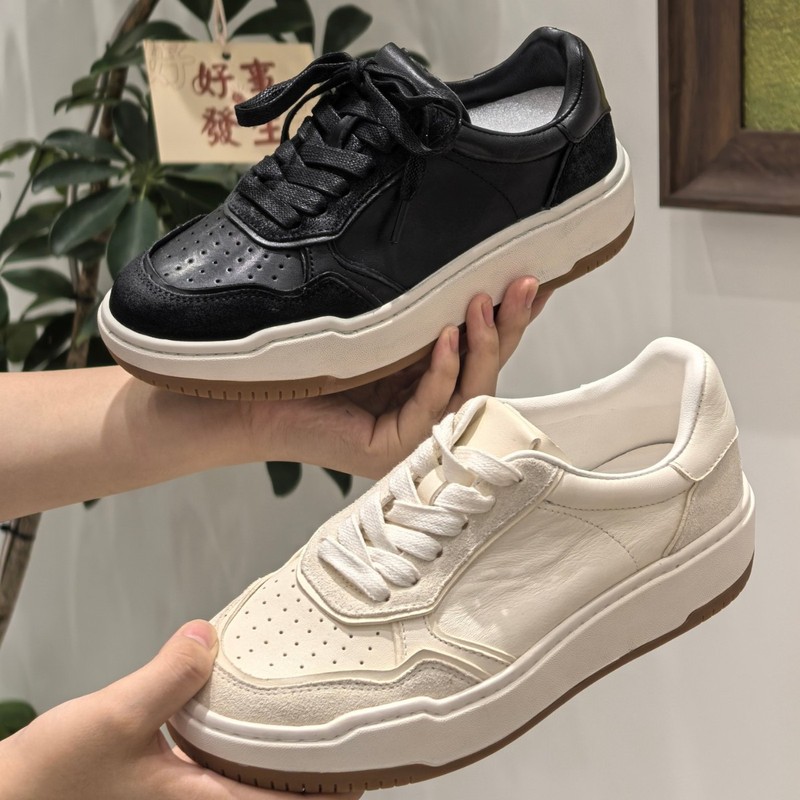 水洗马皮休闲运动板鞋女2025新款真皮厚底红色德训鞋轻奢小白鞋潮|undefined