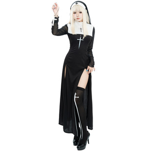 S-XL玛利亚修女服角色扮演万圣节修女cos服十字架Nun costume服装-阿里巴巴